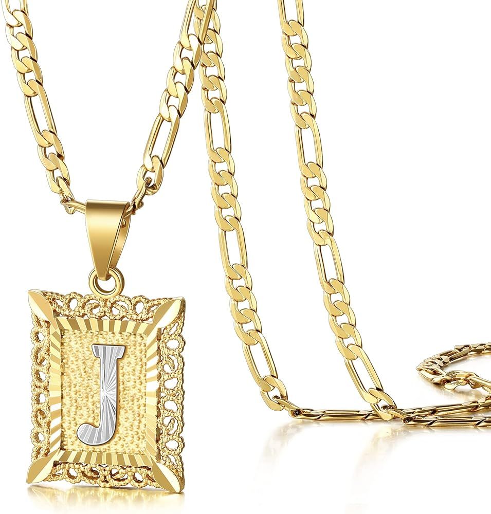 KissYan Initial Letter Pendant Necklace for Mens Womens, 18K Gold Plated Square Capital Monogram ... | Amazon (US)