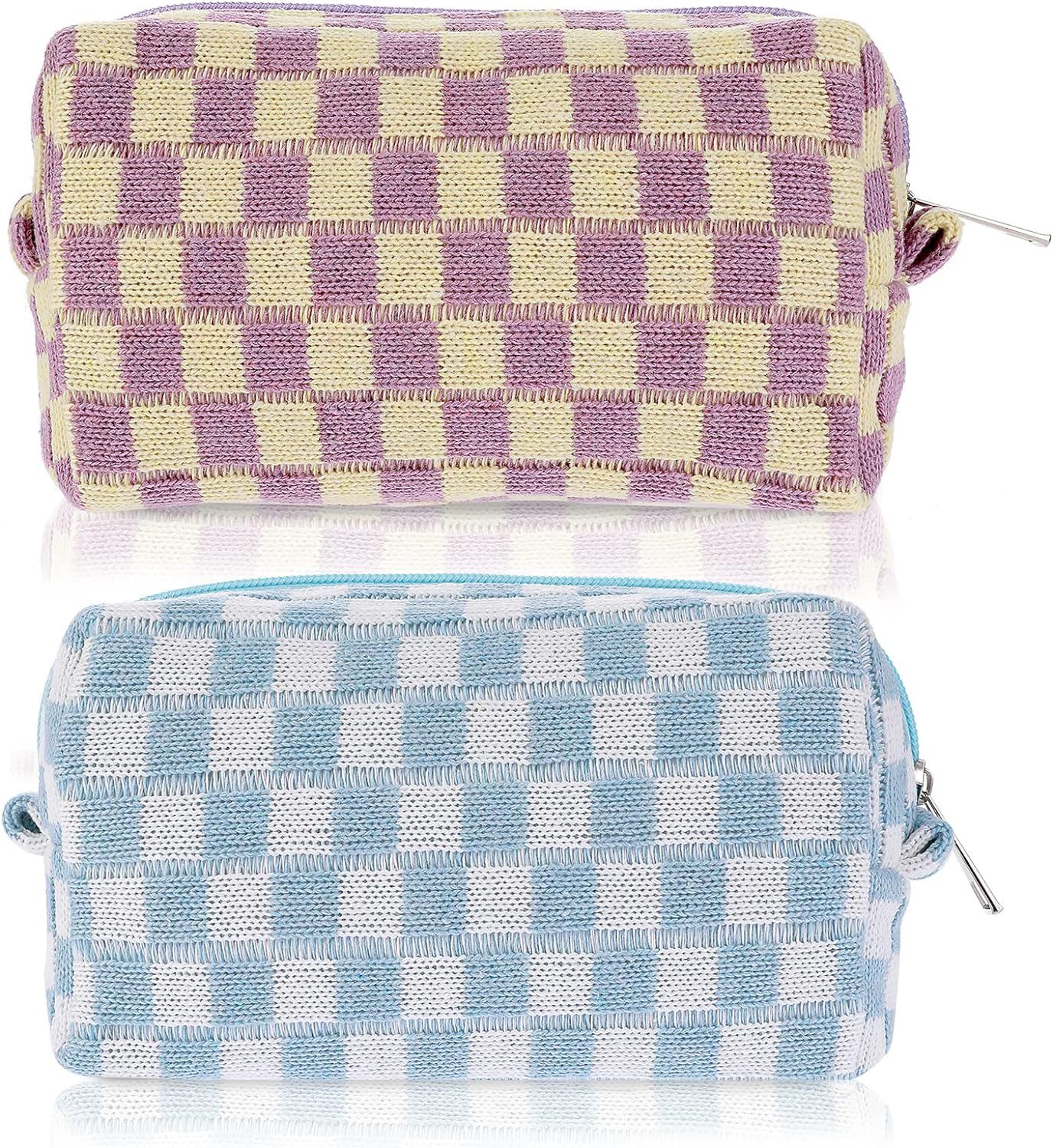 WLLHYF 2 Pieces Checkered Makeup Bag Pouch Zipper Travel Toiletry Bag Storage Cosmetic Large Capa... | Amazon (US)