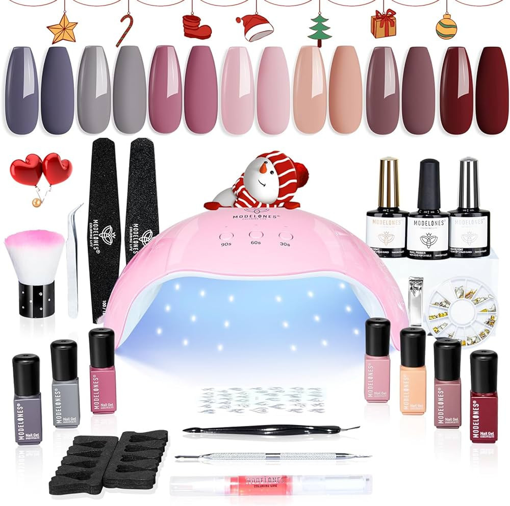 Modelones Gel Nail Polish Kit with U V Light 48W Nail Dryer 7 Nude Colors Gel Nail Polish Set, Ba... | Amazon (US)