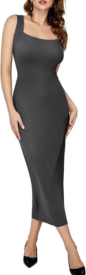 Amoretu Women's Square Neck Sleeveless Bodycon Maxi Dress Tank Long Dresses for Women | Amazon (US)