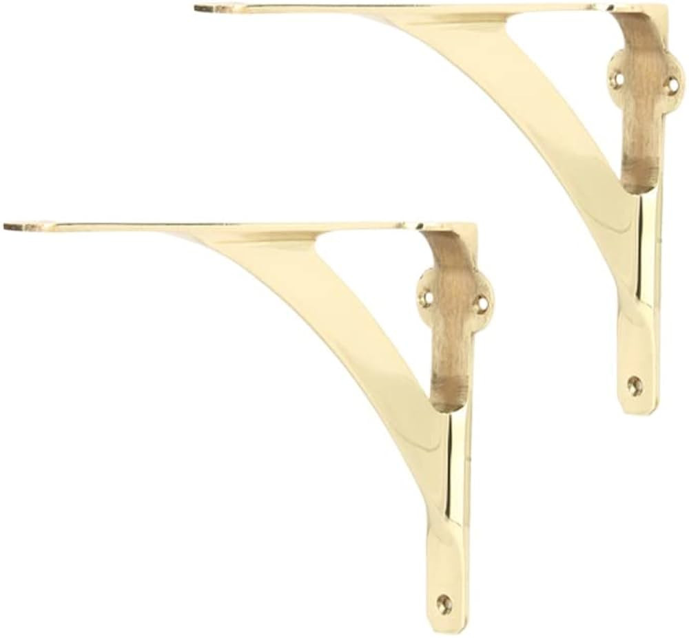A29 [Set of 2] Shelf Brackets for 6", 8", 10" Shelves - Polished Brass Finish - 7.88" x 5.88" - Heavy Duty Brass Shelf Bracket - L Brackets for Wall Shelves - Easy to Install - Hardware Included | Amazon (US)