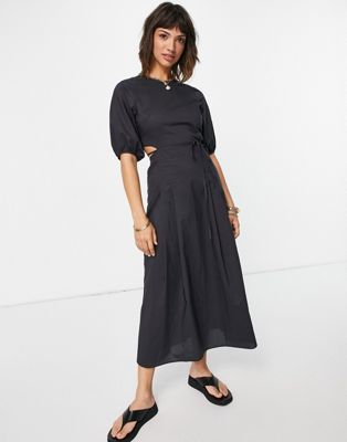 & Other Stories organic cotton cut out waist midi dress in washed black | ASOS (Global)