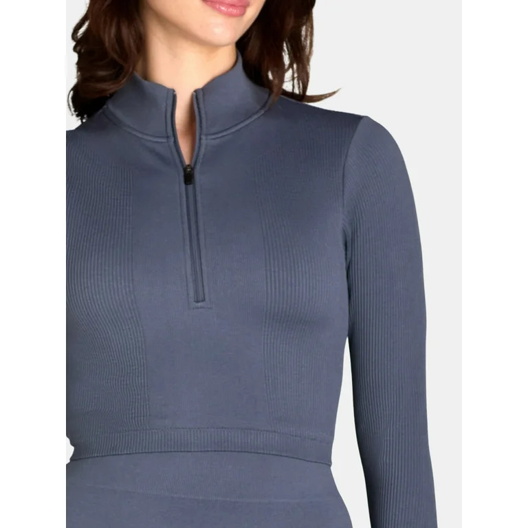 No Boundaries Seamless Half Zip Mock Neck Top and Leggings Set, 2-Piece, Women's | Walmart (US)