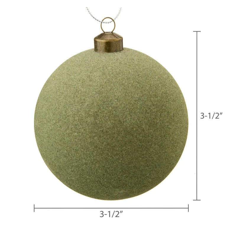 4 Count Sage Green Velvet-Feel Shatterproof Ball Christmas Ornaments, by Holiday Time - Walmart.c... | Walmart (US)