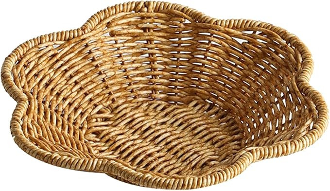 Generic Wicker Round Basket, Scalloped Serving Tray, Oval, Natural, Polypropylene, for Coffee Tab... | Amazon (US)