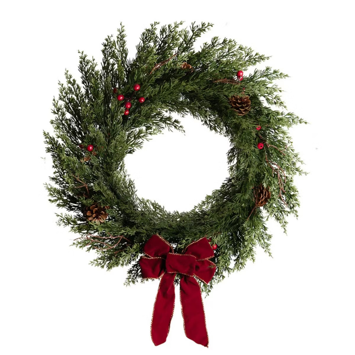 Vitalismo 24" Artificial Christmas Wreath Realistic Cypress w/ Faux Berries,Pine Cones,Bow,Dead B... | Target