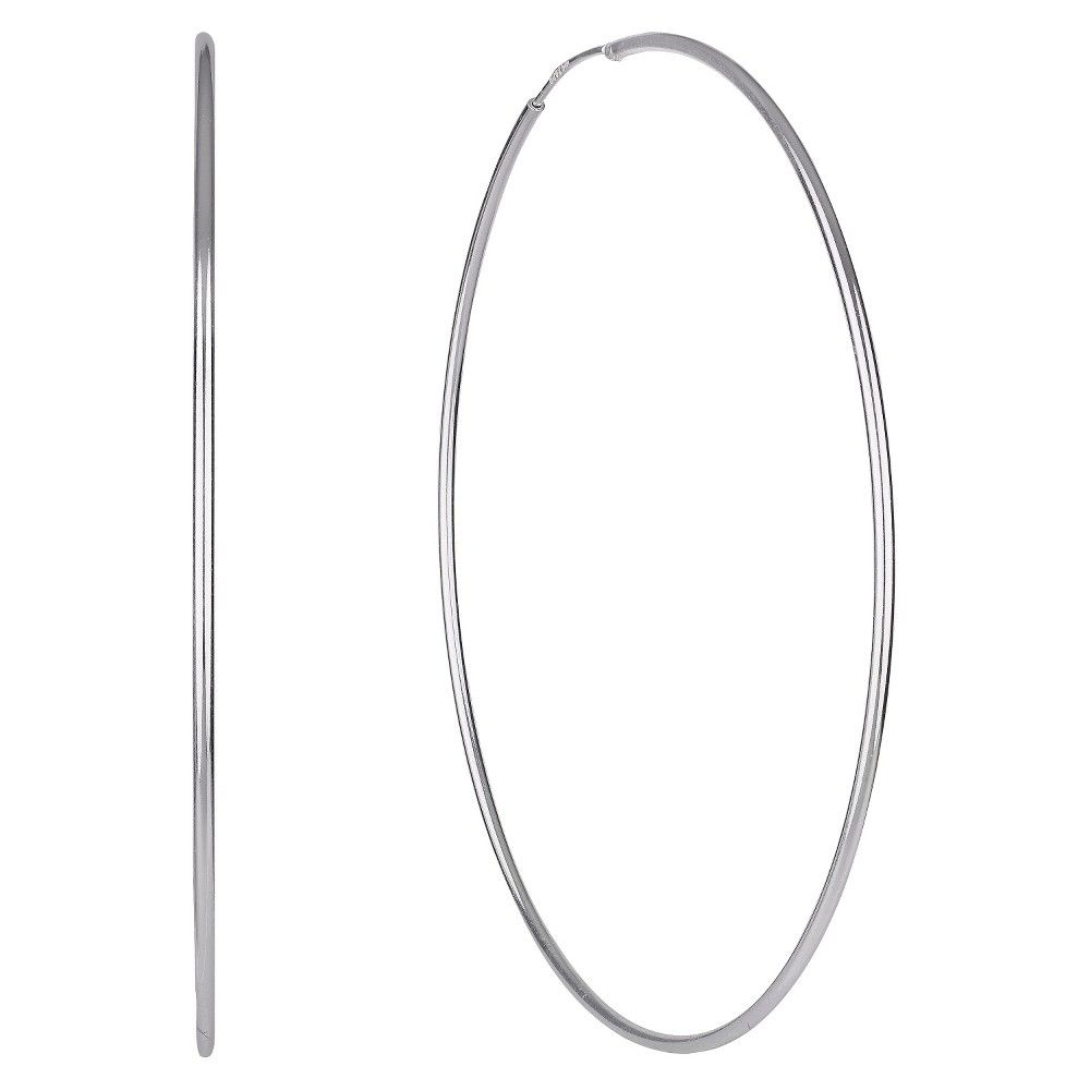 Women's Sterling Silver Hoop Earring - Silver (70mm) | Target