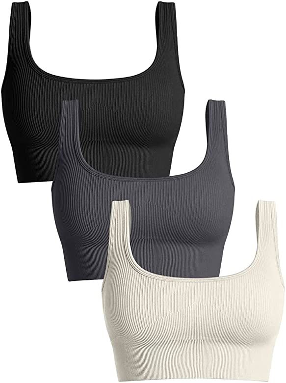 OQQ Women's 3 Piece Medium Support Tank Top Ribbed Seamless Removable Cups Workout Exercise Sport... | Amazon (US)