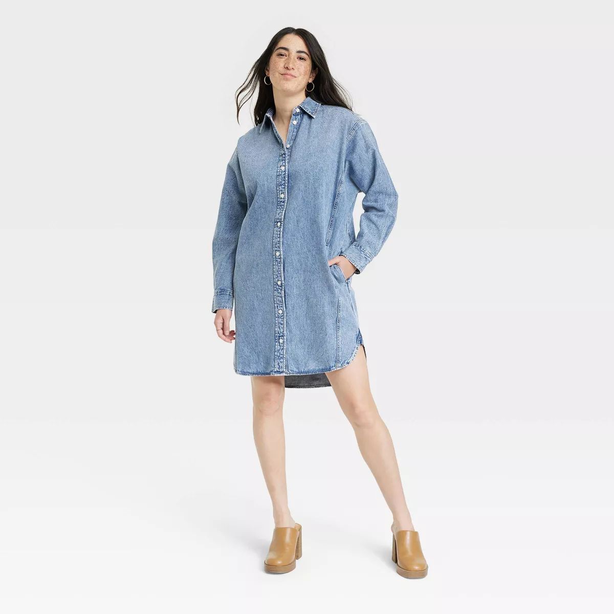 Women's Long Sleeve Denim Mini Shirtdress - Universal Thread™ Blue | Target