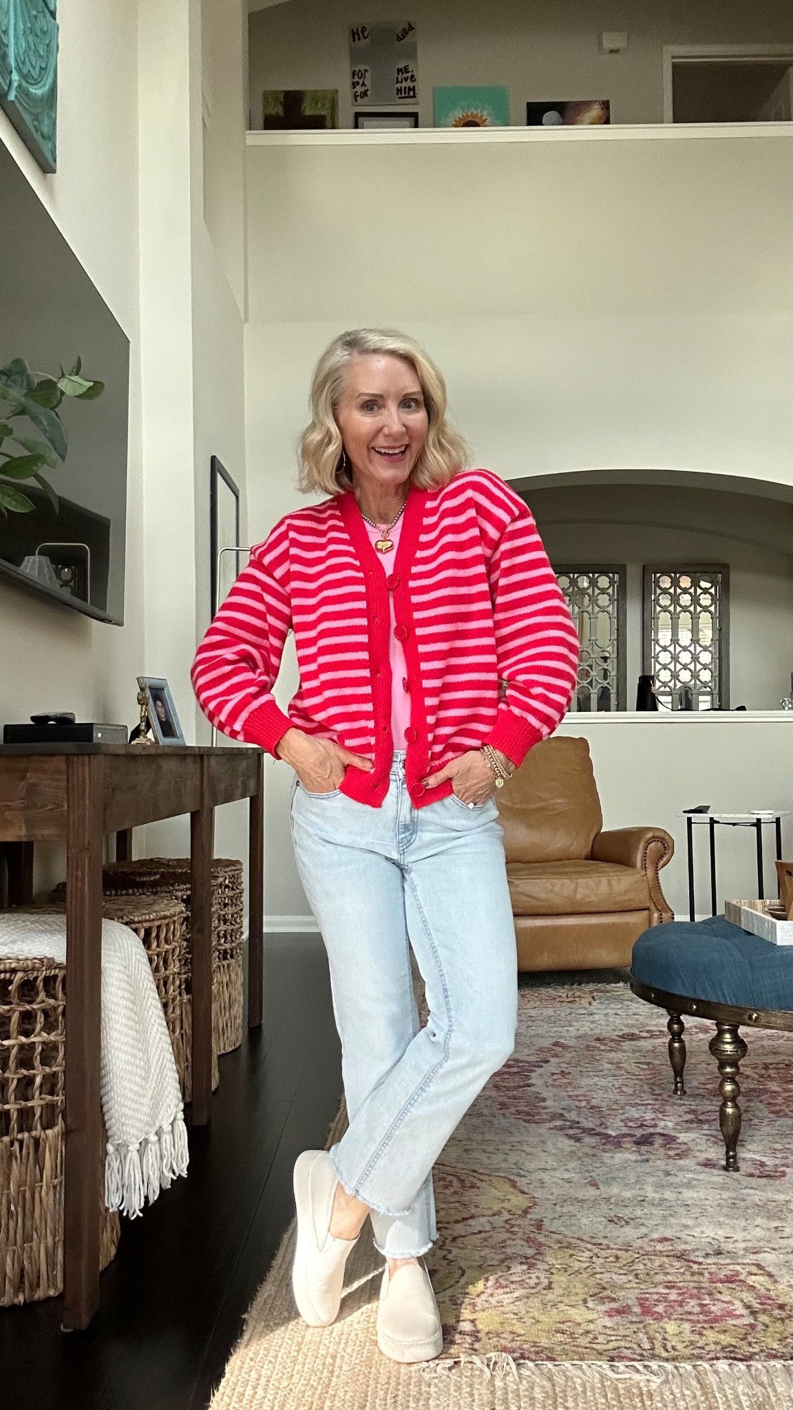 Valentine’s outfit on a budget. 
This cardigan is soft, lightweight yet cozy, and bursting with color! I’m wearing an XS.  

#LTKootd #LTKPetite #LTKValentine