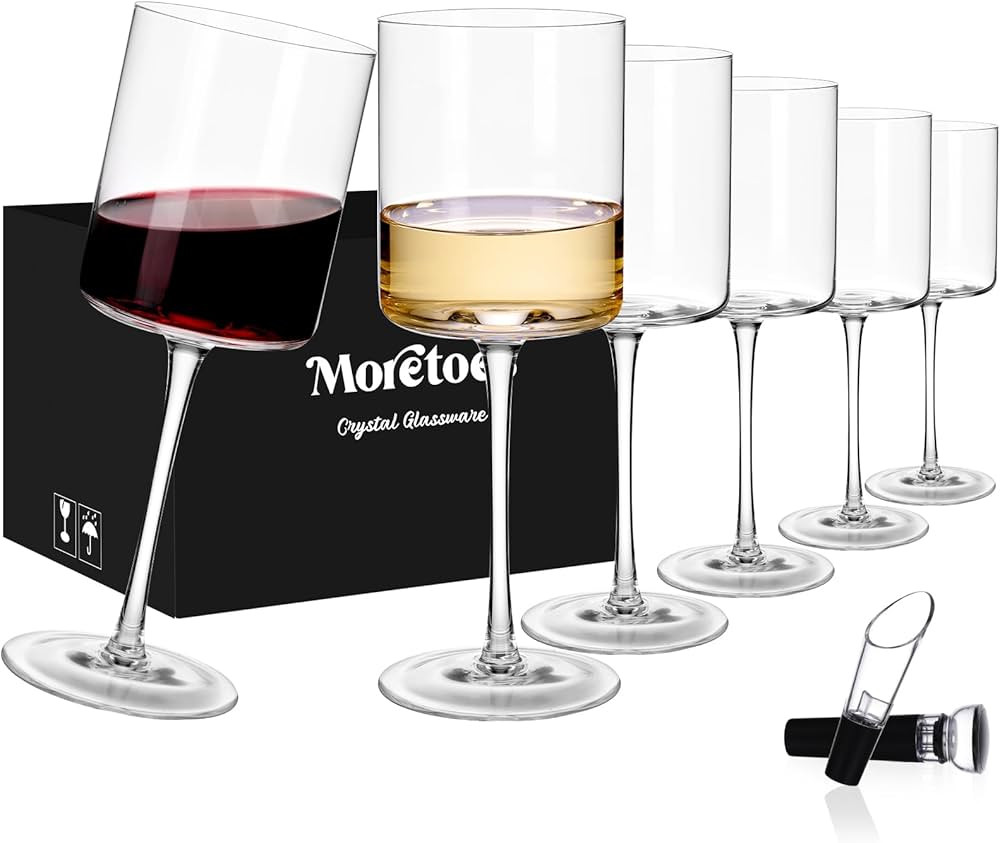 Moretoes Wine Glasses Set of 6, Crystal Square Wine Glasses, 15 oz Long Stem Wine Glasses for Whi... | Amazon (US)