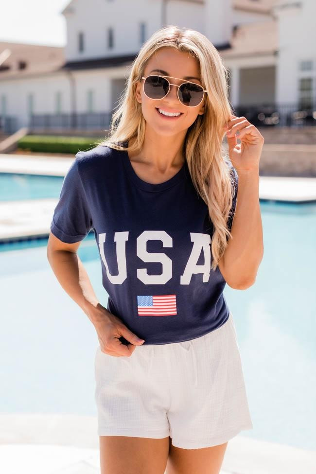 Athletic USA Flag Tee Navy FINAL SALE | The Pink Lily Boutique