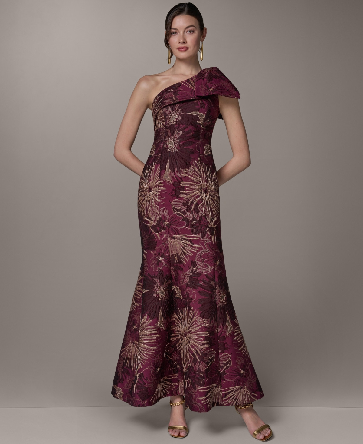 Donna Karan New York Women's Jacquard One-Shoulder Long Fit & Flare Dress - Prune Multi | Macy's