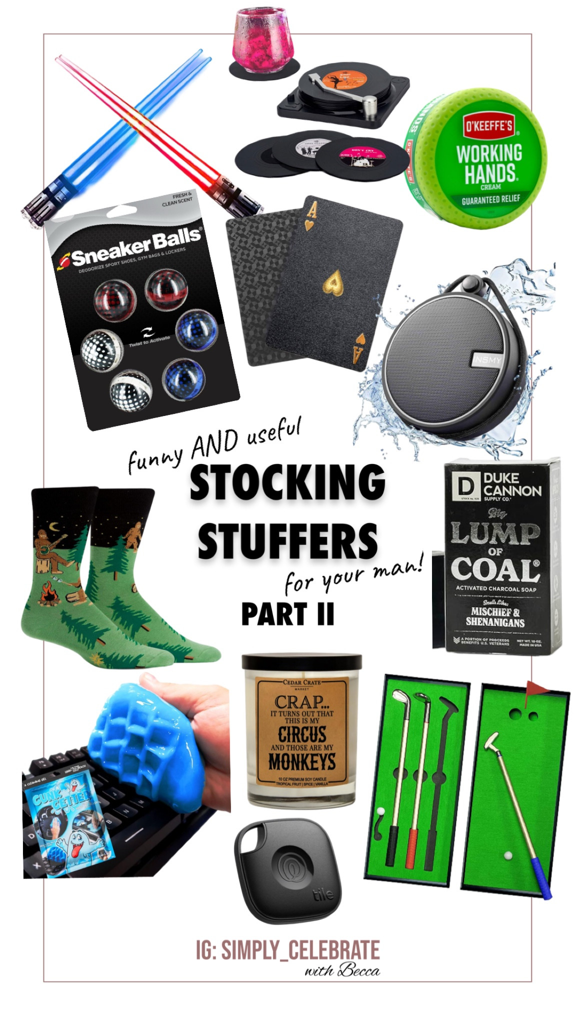 PART 2 of funny and useful stocking stuffers for your man —

A combo of things he will actually use and love, PLUS some that will give him a laugh 😆 

The cards are waterproof and bend proof (sooo nice!) and the shower speaker is a daily used item over here! 🚿 
You have to see all the funny options with the sock and candle listings 😂
The lightsabers are… chopsticks?? 🥢 amazing 😆
Check out part 1 for the rest of our ideas! 

🥳Becca 

#LTKmens #LTKSeasonal