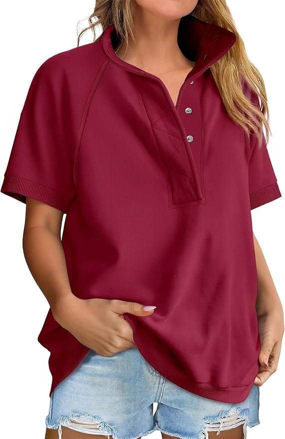ANRABESS Womens Short Sleeve Tops Oversized Lightweight Sweatshirt Polo Shirts 2026 Summer Casual... | Amazon (US)