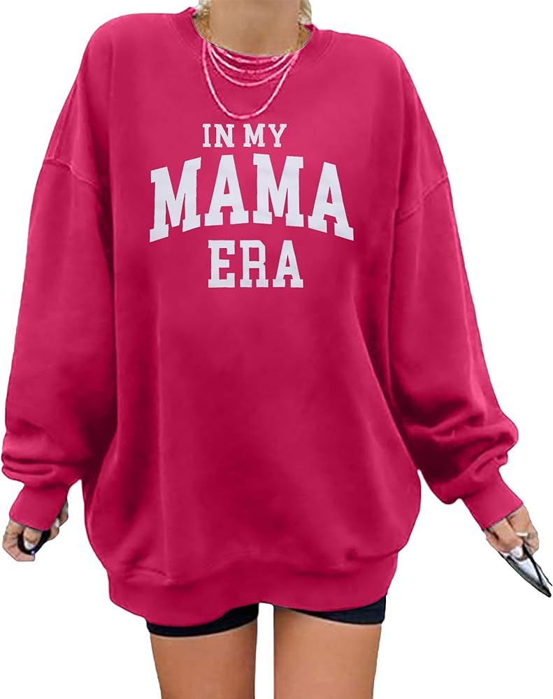 MYHALF Oversized Mama Sweatshirt Crewneck Mom Shirts Casual Letter Print Long Sleeve Pullovers To... | Amazon (US)