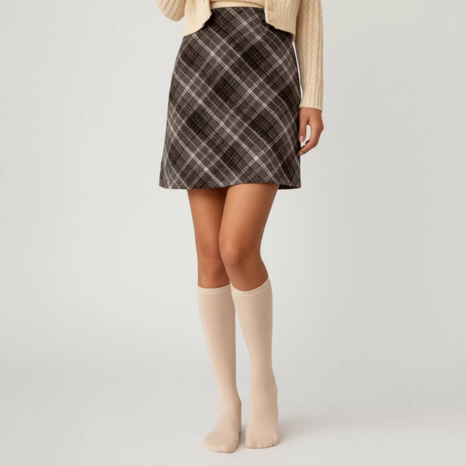 Women's Plaid A-Line Mini Skirt with Classic Check Pattern and Wool-Like Texture | Kohl's