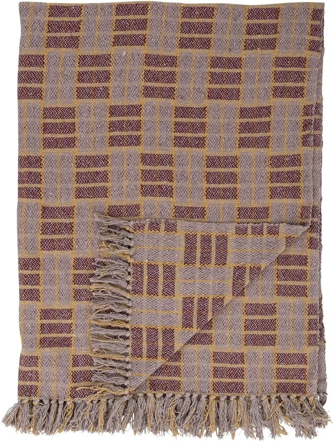 Bloomingville Woven Recycled Cotton Blend Fringe Blanket Throw, Single, Multicolor | Amazon (US)