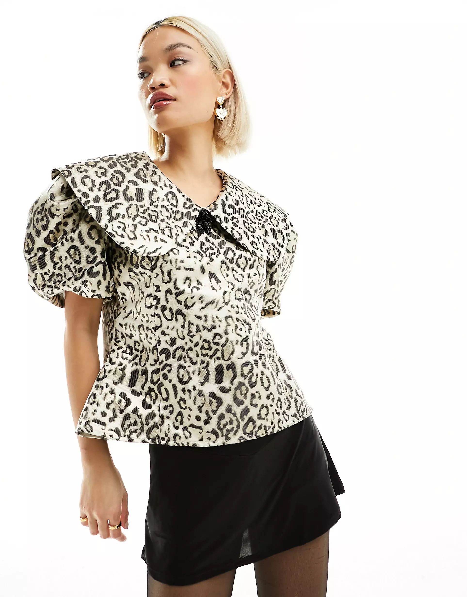 Sister Jane Fame leopard top with oversized collar in metallic leopard print | ASOS (Global)