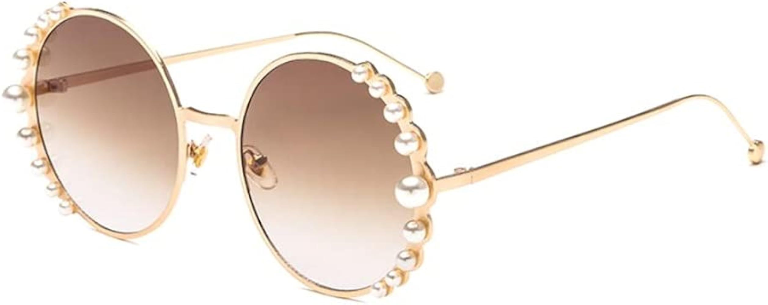 FASGION Pearl Sunglasses Women Fashion Metal Frame Round Sun Glasses Summer Trend Shading Mirror ... | Amazon (US)