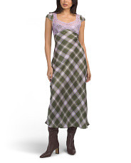 Plaid Satin Maxi Dress With Lace Bodice | Casual Dresses  | Marshalls | Marshalls