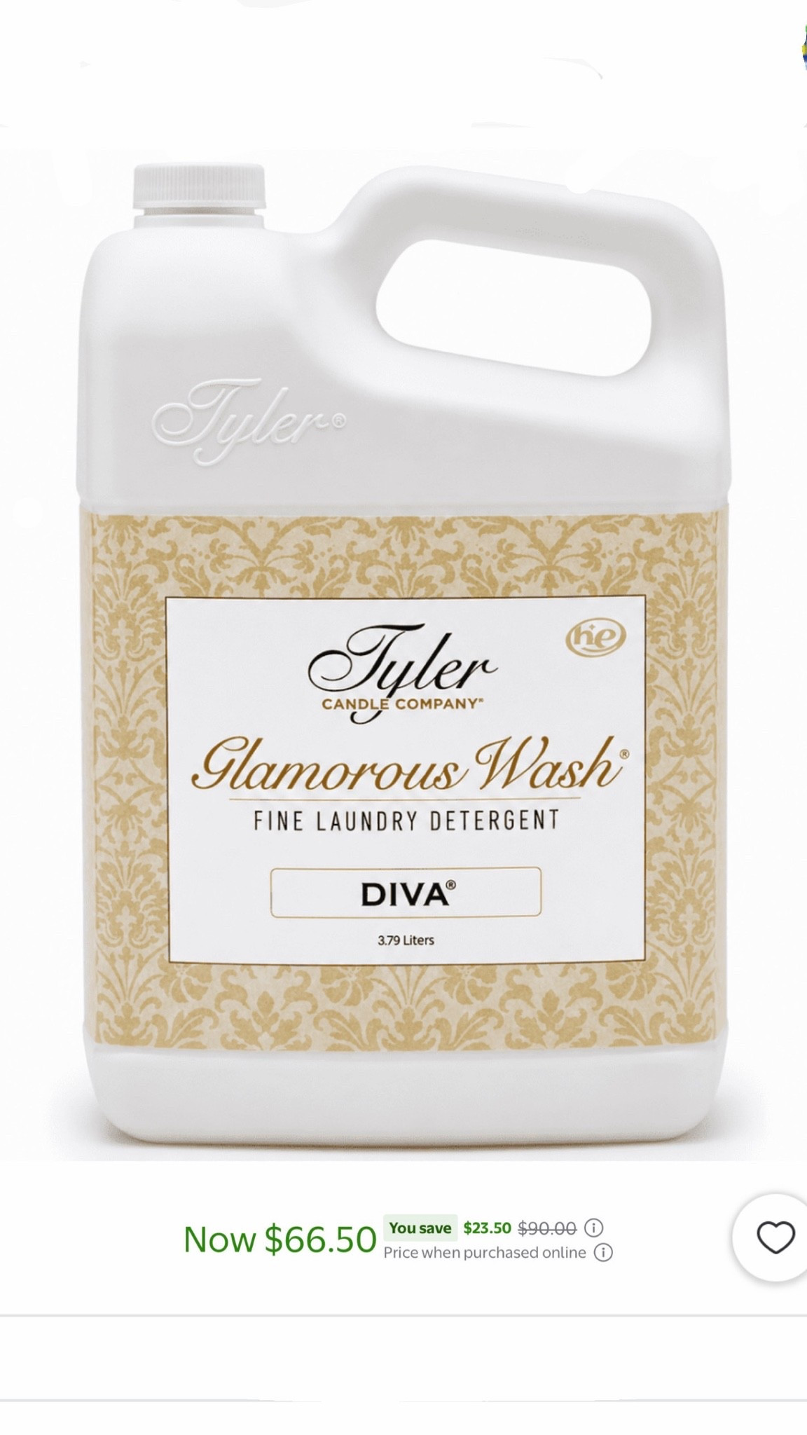 Tyler Candle Diva Glamorous Wash Liquid Laundry Detergent, 48 Loads, 128 fl oz