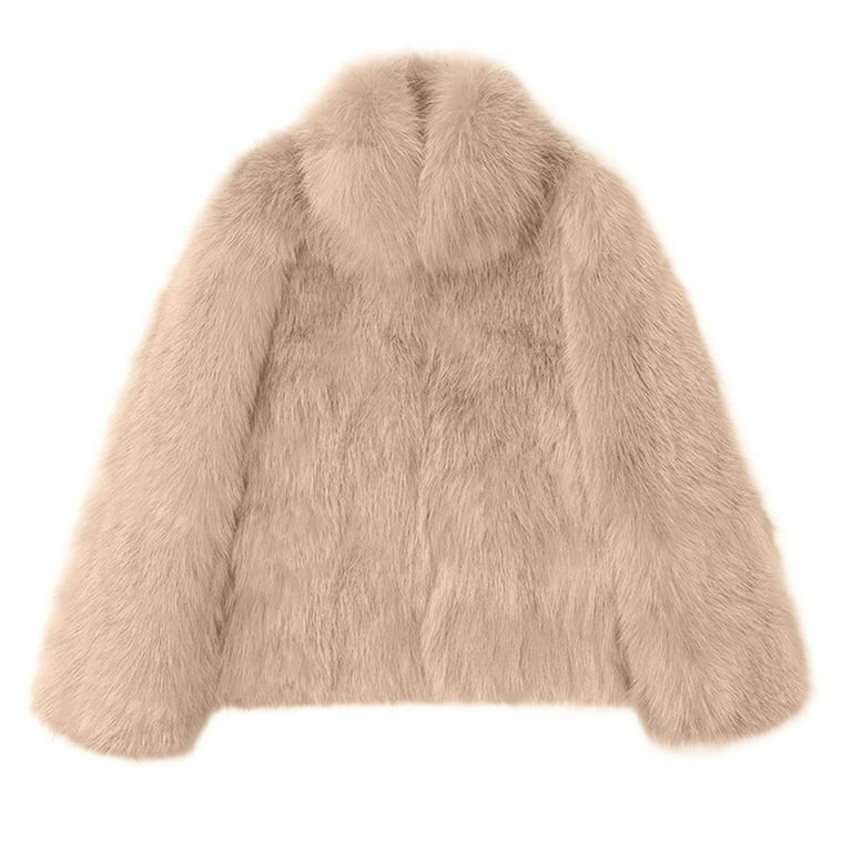 Ashirexll Faux Fur Jackets for Women Long Sleeve Turndown Collar Thick Cropped Jacket Hooded Shag... | Walmart (US)