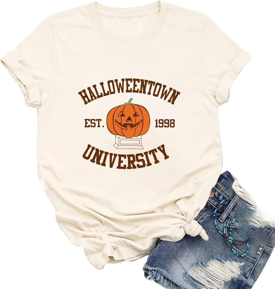 Ykomow Halloween Pumpkin Shirt Womens Funny Halloweentown University Graphic Tees | Amazon (US)