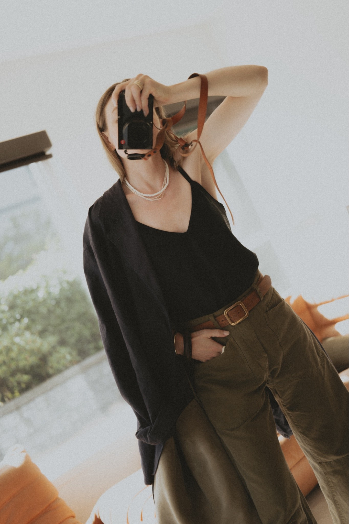Outfit idea: black silk camisole + olive green barrel leg pants + blue oversized linen blazer + square buckle belt + shell jewelry + oversized hobo bag.
Bag: Toteme belted tote
Belt: Buck Mason (finally restocked)
Cami: older by Banana Republic, similar linked 
Jewelry: @Etsy & @Mejuri 
Blazer: Buck Mason 
Pants: Nili Lotan Shon pants

#LTKootd #LTKmomlife #LTKSeasonal