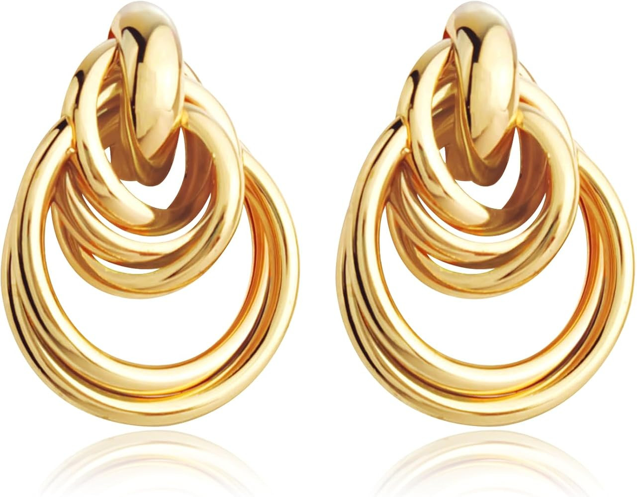 Chunky Gold Earrings for Women Gold Knot Earrings Trendy 14K Big Hoop Earrings Aretes De Mujer Go... | Amazon (US)