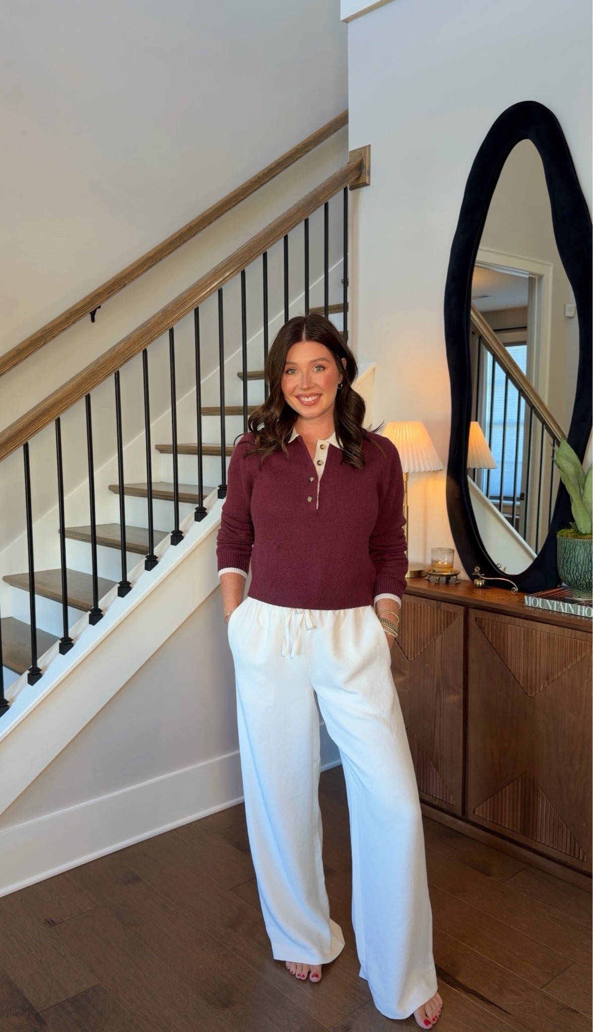 one of the cutest workwear sweaters from @abercrombie size small. Currently 30% off + use code AFLTK to take an additional 20% off! 
pants are @Aritzia & size medium reg length