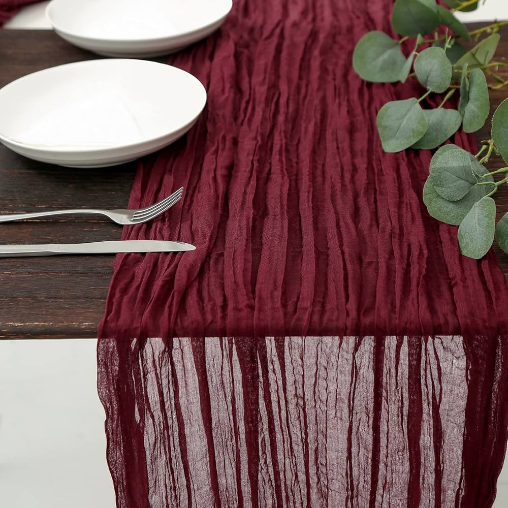 DOLOPL Christmas Table Runner Burgundy Cheesecloth Table Runner 13.3ft Boho Gauze Cheese Cloth Ta... | Amazon (US)