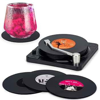 Valdivia Funny Retro Vinyl Record Coasters with Player, 6 Pcs Music Coasters for Drinks, Bars, Pa... | Amazon (US)
