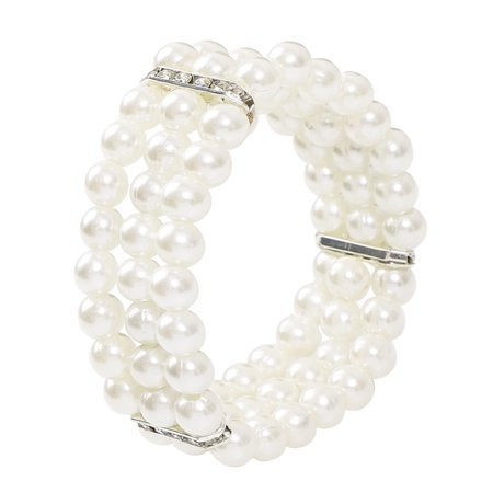 Unique Bargains Ladies Jewelry 3 Rows Imitation Pearls Bead Stretch Wrist Bracelet Bangle Grey White | Walmart (US)