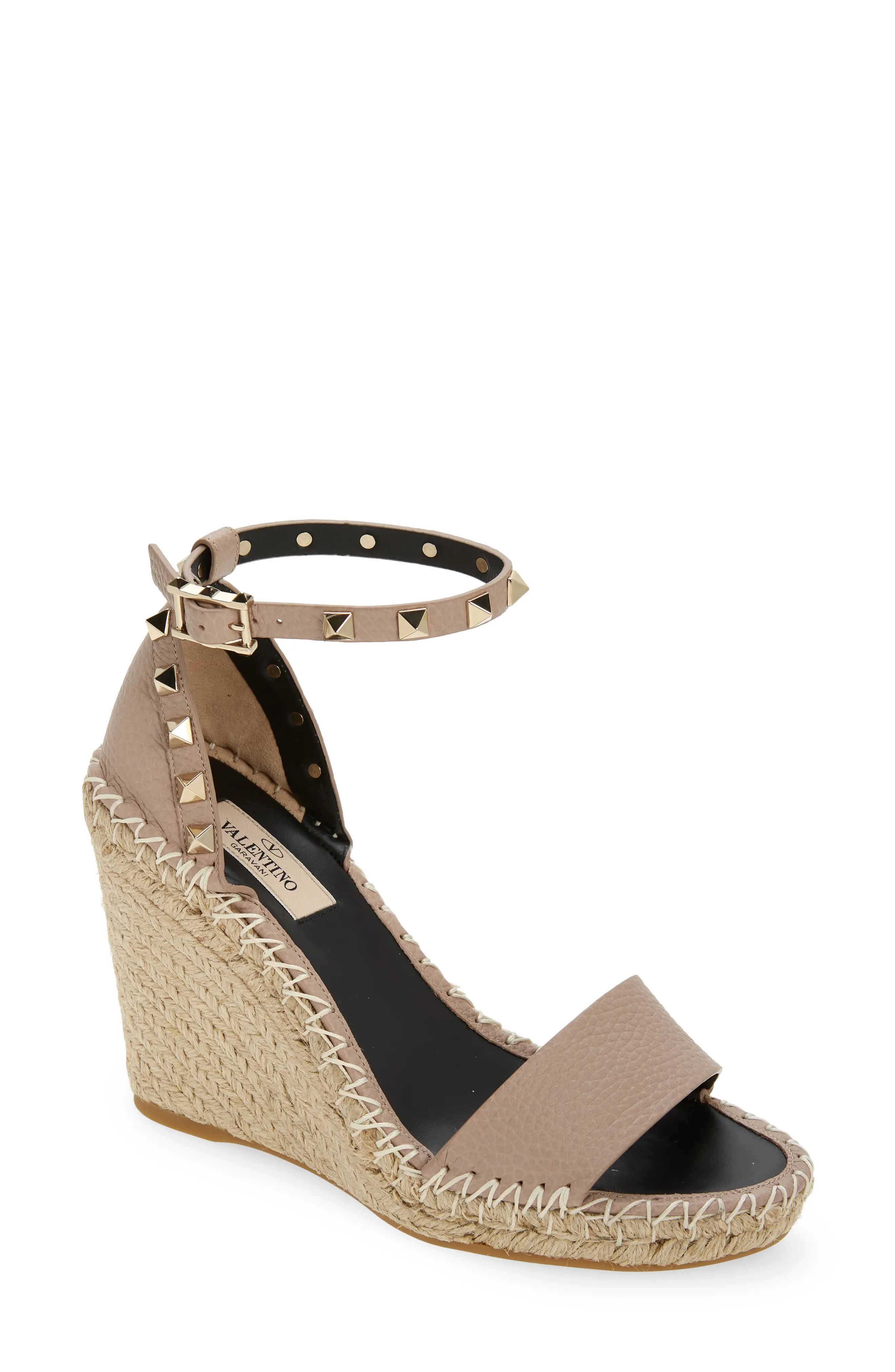 Valentino Garavani Valentino Rockstud Espadrille Wedge Sandal in Poudre at Nordstrom, Size 9Us | Nordstrom