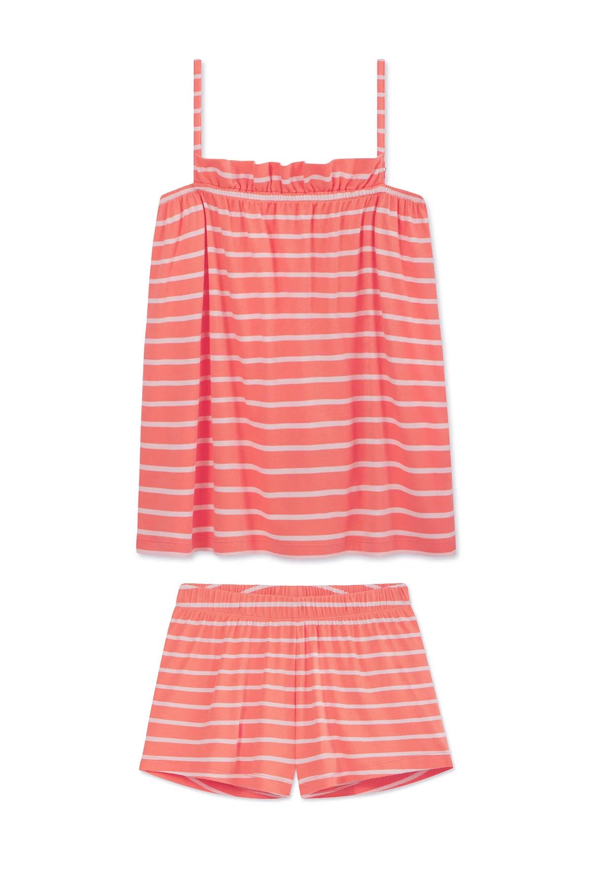 Pima Ruffle Shorts Set in Coral Reef Anchor Stripe | Lake Pajamas