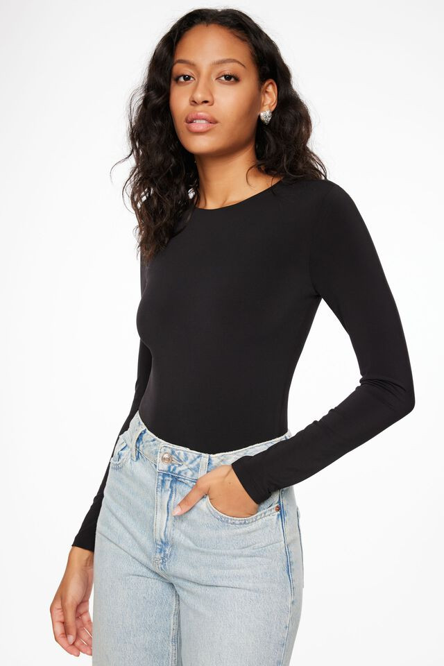 Kyla Sculpt Long Sleeve Crew Neck Bodysuit | Dynamite Clothing