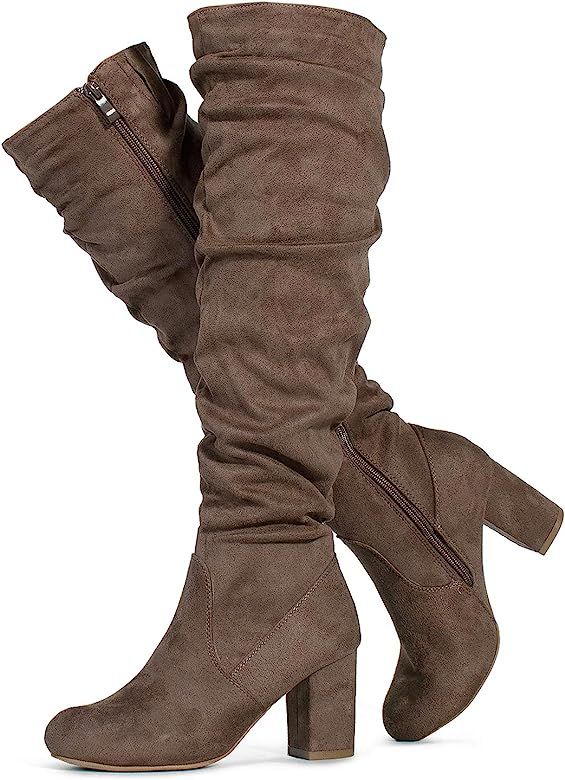 RF ROOM OF FASHION Women's Wide Athletic Calf Low Heel Slouchy Knee High Boots w Pocket | Amazon (US)
