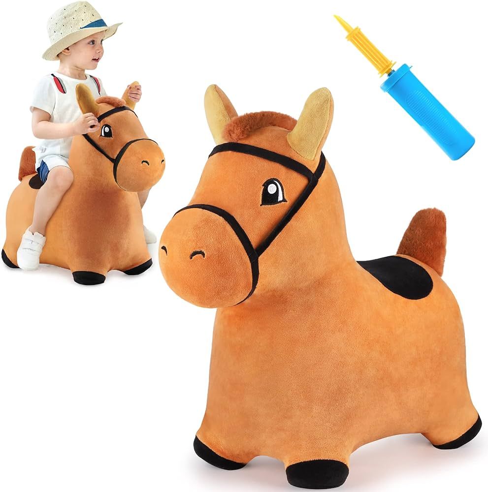 iPlay, iLearn Bouncy Pals Brown Hopping Horse, Toddler Plush Animal Hopper Toy, Kids Inflatable R... | Amazon (US)