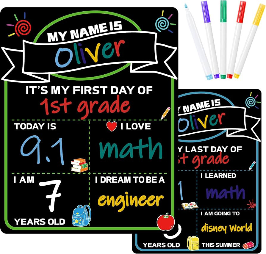 VUSIGN First Day of School Sign, Double-Sided Chalkboard with 5 Markers | Amazon (US)