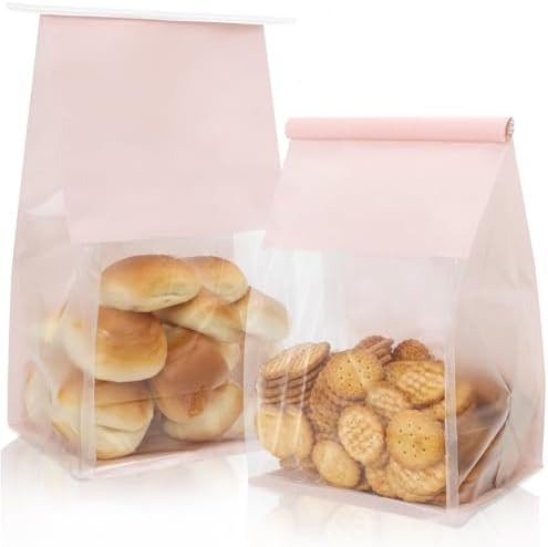Funcoo 50 pcs Bakery Bags with Window, 6.3'' x 5.1'' x 10.2'' Bakery Cookie Bags with Tin Tie Tab... | Amazon (US)