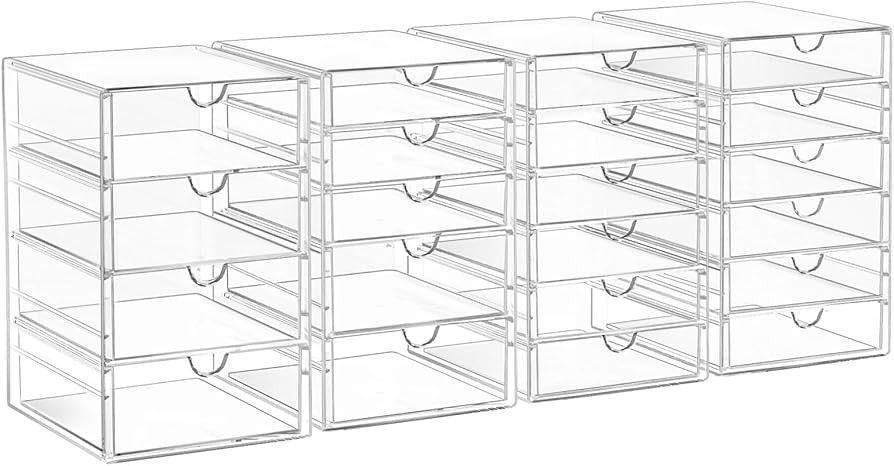Acrylic Drawer Organizers - 21 Drawers 4 Set - Clear Storage Drawers for Office Supplies - Stacka... | Amazon (US)