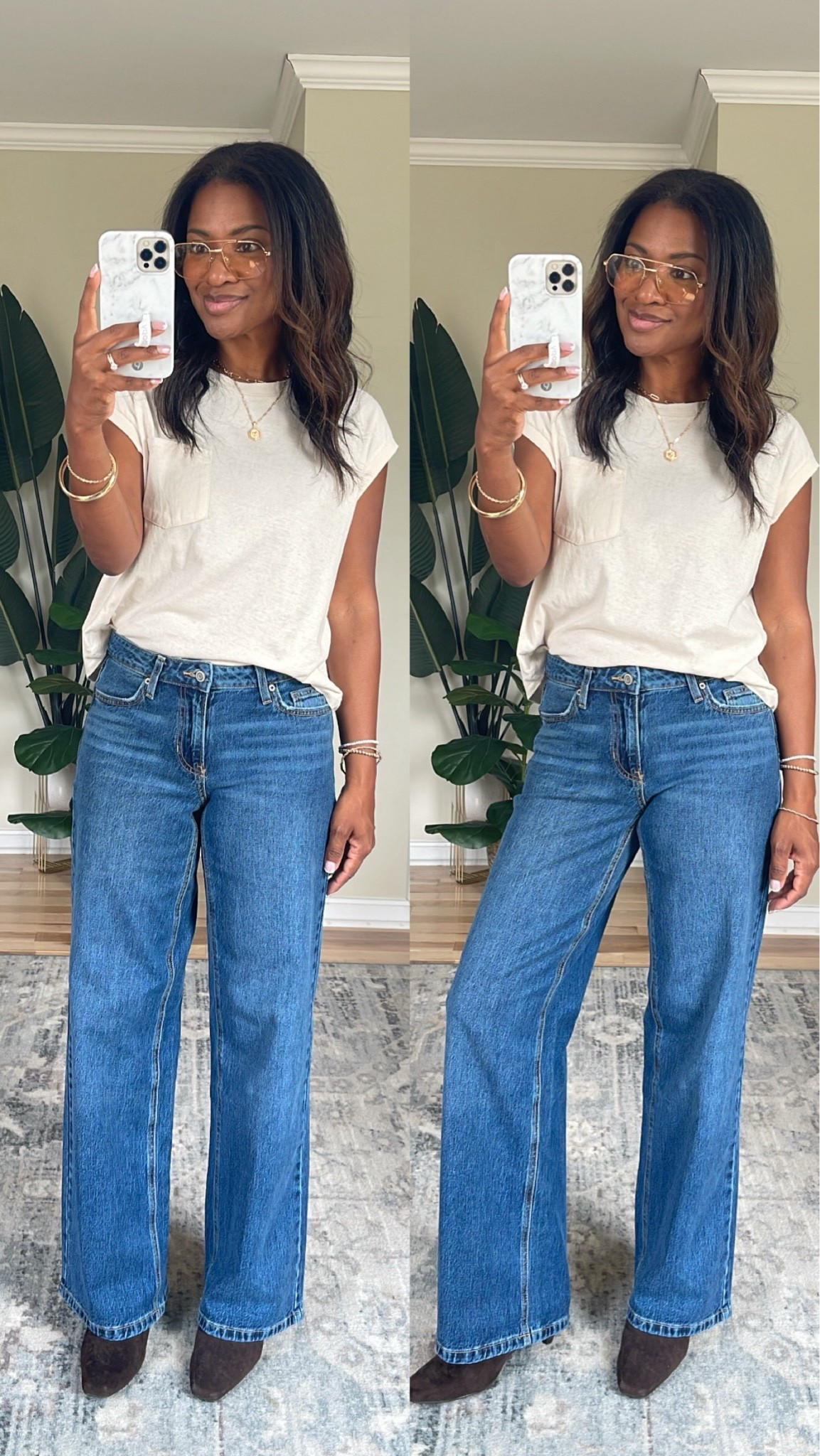 Wearing a medium in the top and size 4 in the jeans.

#LTKgrwm #LTKootd #LTKOver40