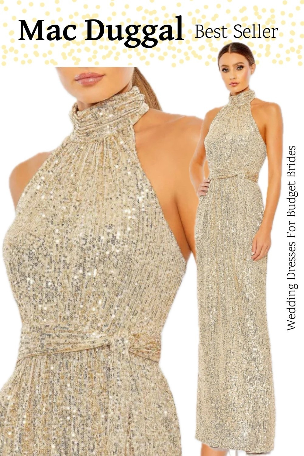 Best selling gold wedding guest gown for a winter wedding. At Mac Duggal and on sale today for under $200.

#LTKSaleAlert #LTKWedding #LTKSeasonal