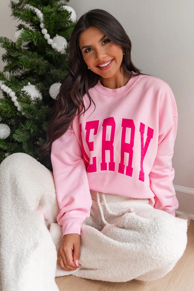 Merry Block Light Pink Oversized Graphic Sweatshirt | Pink Lily