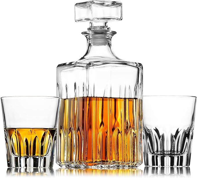 Godinger Whiskey Decanter and 2 Whiskey Glasses Bar Set, Italian Made Decanter for Liquor Scotch ... | Amazon (US)