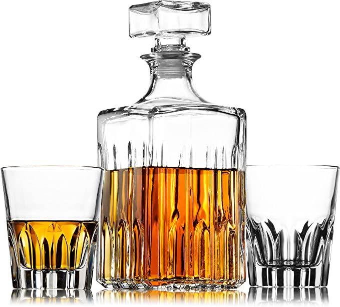 Godinger Whiskey Decanter and 2 Whiskey Glasses Bar Set, Italian Made Decanter for Liquor Scotch ... | Amazon (US)