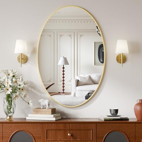 24"x36" Oval Bathroom Mirror with Gold Metal Frame - Oval Wall Mirror Hanging or Leaning Vertical... | Amazon (US)