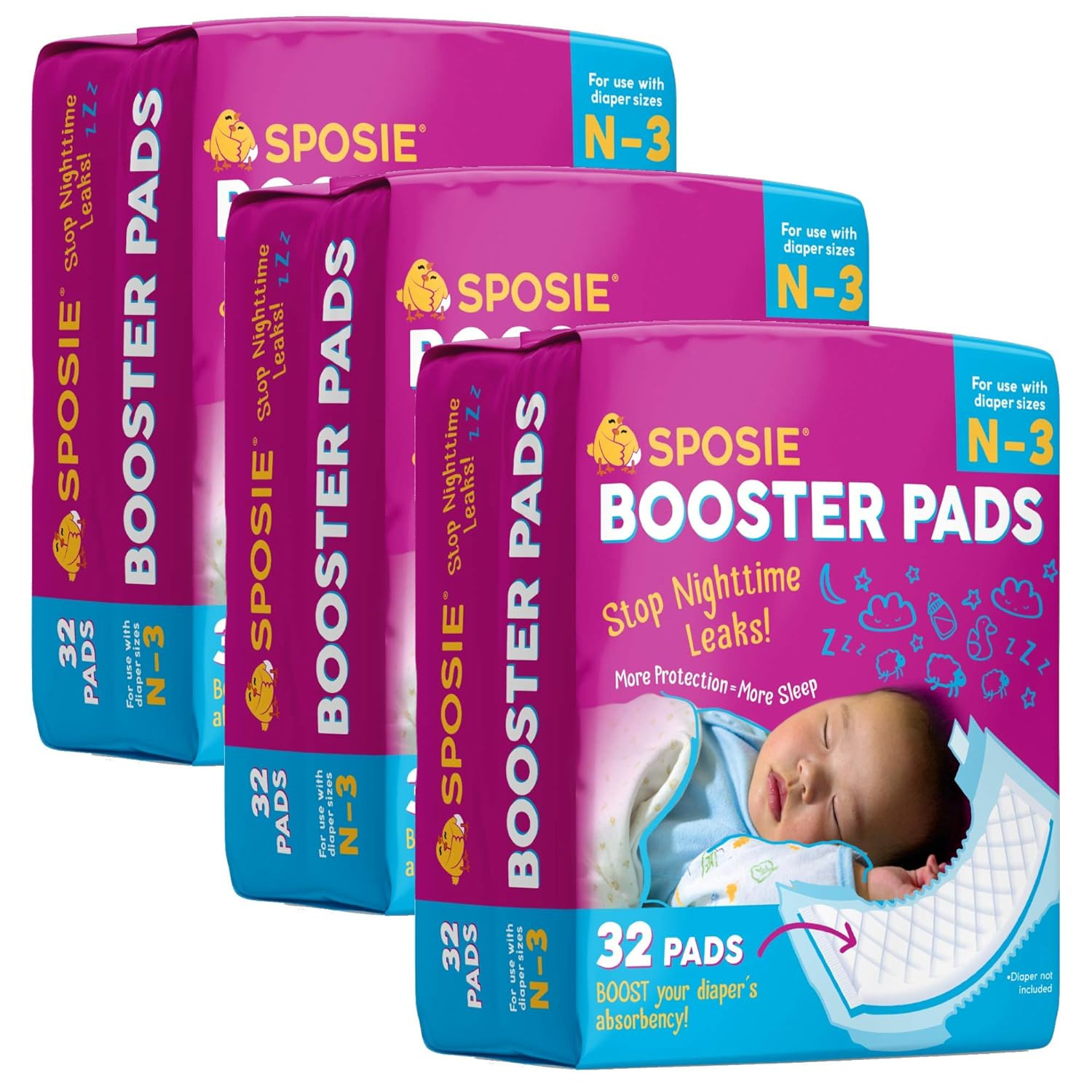 Sposie Diaper Booster Pads N-3, 96 Count - Baby Diaper Pads Inserts Overnight, Diaper Liners for ... | Amazon (US)