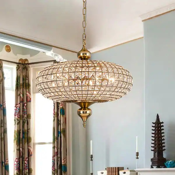 Retro French 4/5-Light Antique Brass Globe Crystal Chandelier for Living/Dining Room | Bed Bath & Beyond
